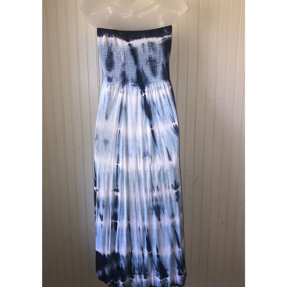 RAVIYA Blue Tie-Dye Strapless MIDI Dress Swimsuit Cover Up Size Medium - Picture 5 of 6